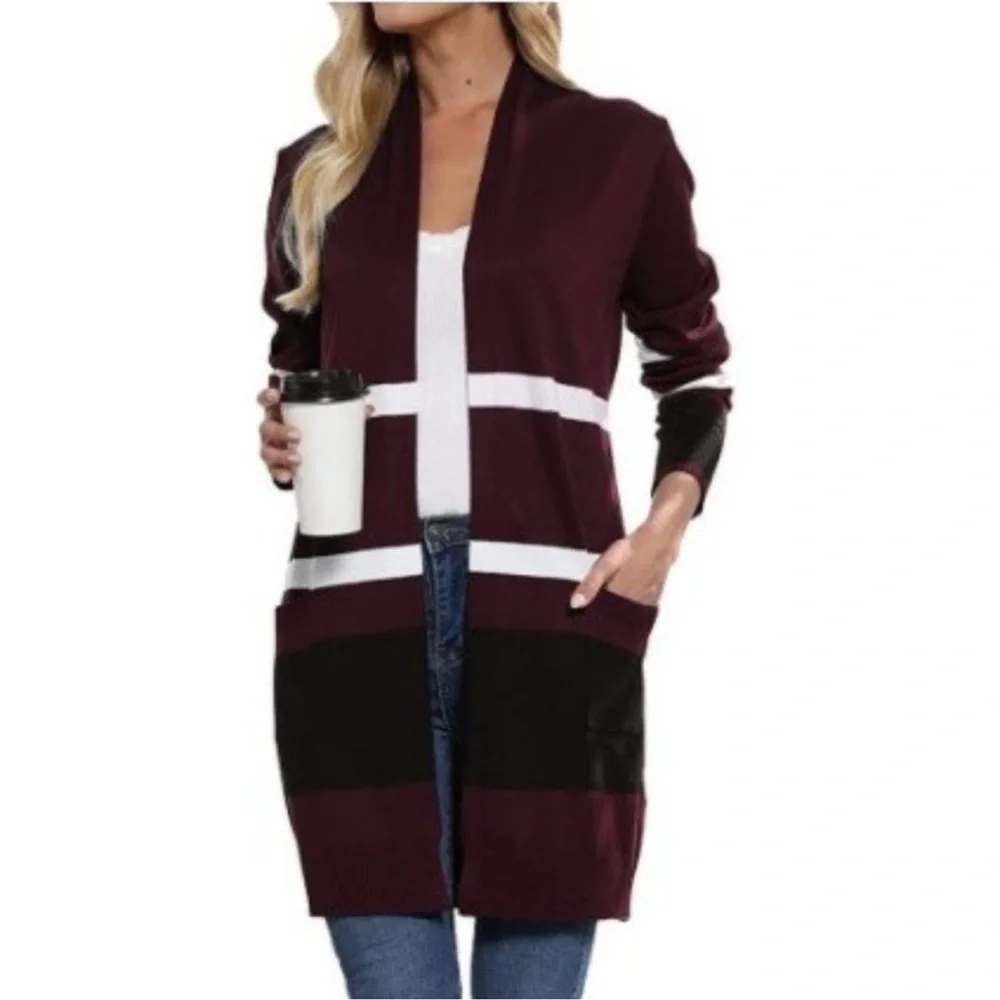 Grace Karin Color Block & Striped Sweater Cardigan Sz. 2XL - Picture 2 of 12